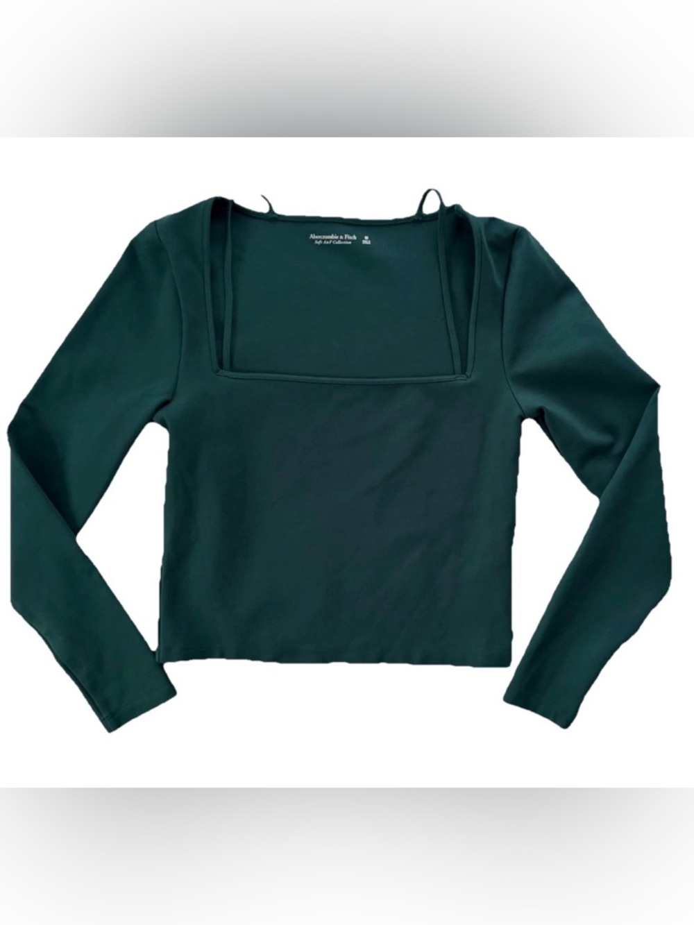 Abercrombie & Fitch Soft A&F Long Sleeve Square Neck Crop Top Medium Teal Shirt